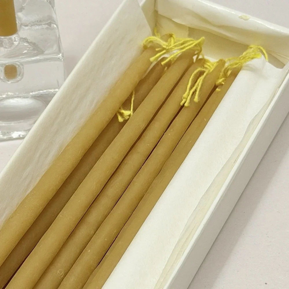 Art Glass VTG Cube Candle Holder Taper Mini Beeswax Candles MCM 3PC Set Findland